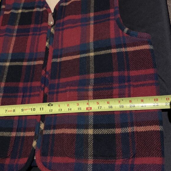 VINTAGE LIZ WEAR WOMENS RED PLAID WOOL MOHAIR RANCHER VEST COAT SIZE MEDIUM - Picture 9 of 13